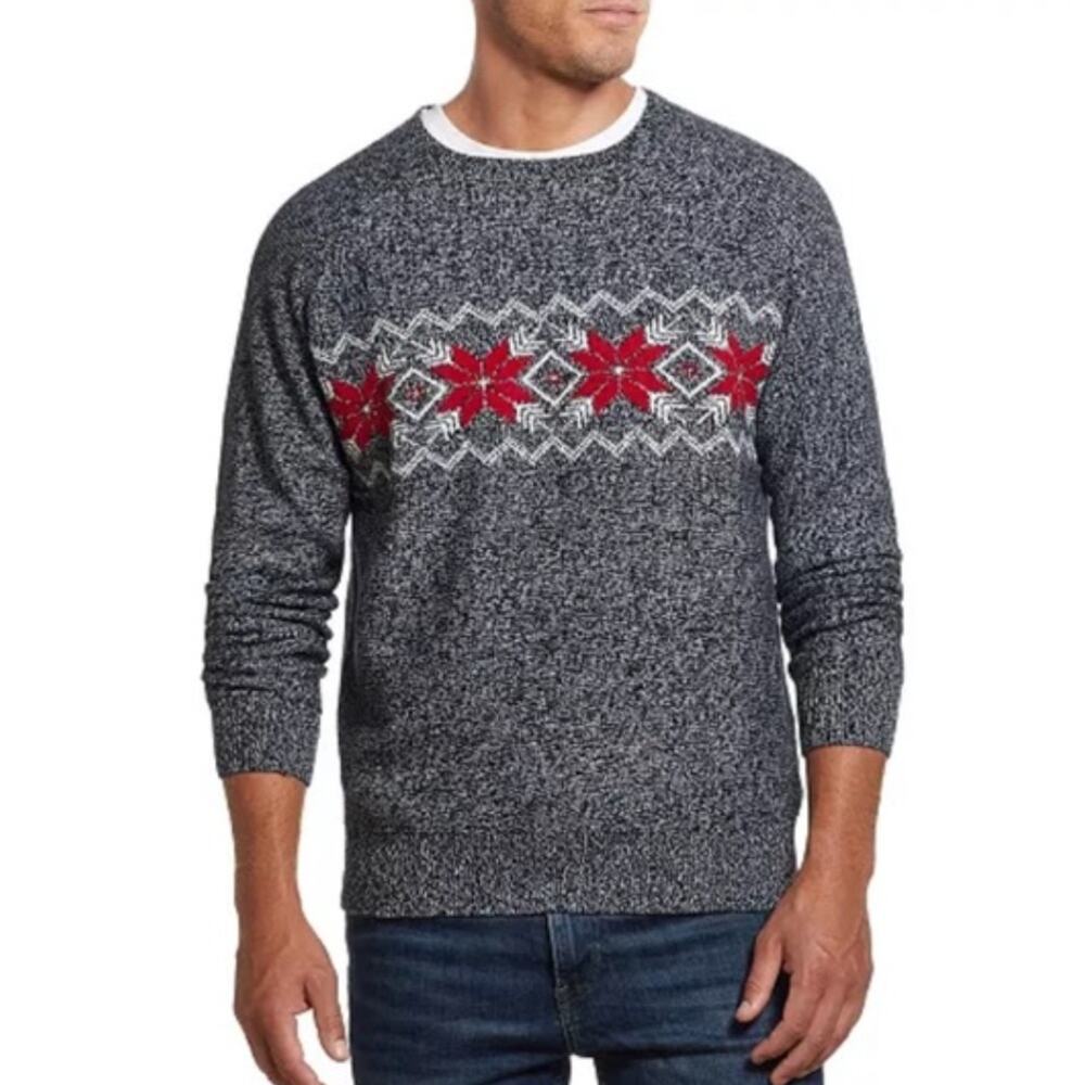 NWT Weatherproof Vintage Grey and Red Poinsettia "The Holiday Sweater" - Size L